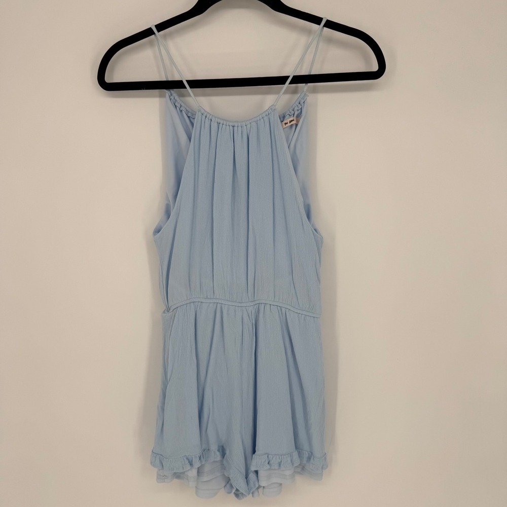 MI AMI BLUE ROMPER XS CRINKLE TEXTURE‎ RUFFLE HEM